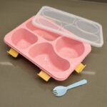 ⁦لانش بوكس بلاستيك مع ملعقة حجم 23.5×17.5 سم لون زهري⁩ - الصورة ⁦8⁩