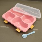 ⁦لانش بوكس بلاستيك مع ملعقة حجم 23.5×17.5 سم لون زهري⁩ - الصورة ⁦9⁩