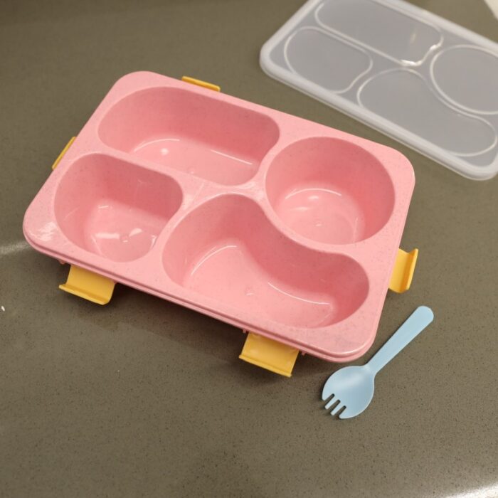 ⁦لانش بوكس بلاستيك مع ملعقة حجم 23.5×17.5 سم لون زهري⁩ - الصورة ⁦12⁩