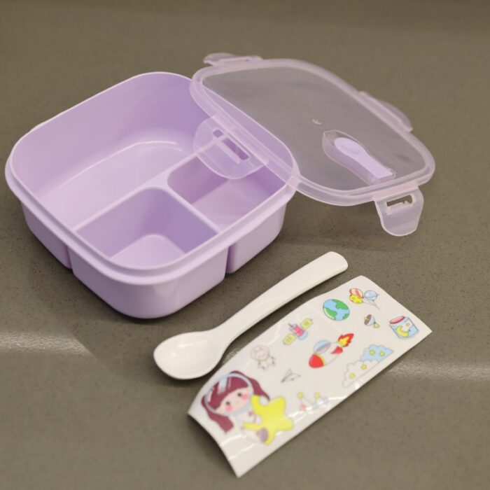 ⁦لانش بوكس بلاستيك مع ملعقة بتصميم مربع حجم 14.5×14.5 سم لون بنفسجي⁩ - الصورة ⁦11⁩