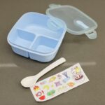 ⁦لانش بوكس بلاستيك مع ملعقة بتصميم مربع حجم 14.5×14.5 سم لون أزرق⁩ - الصورة ⁦11⁩