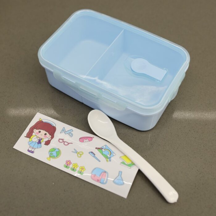 ⁦لانش بوكس بلاستيك مع ملعقة حجم 16.5×11 سم لون أزرق⁩ - الصورة ⁦2⁩