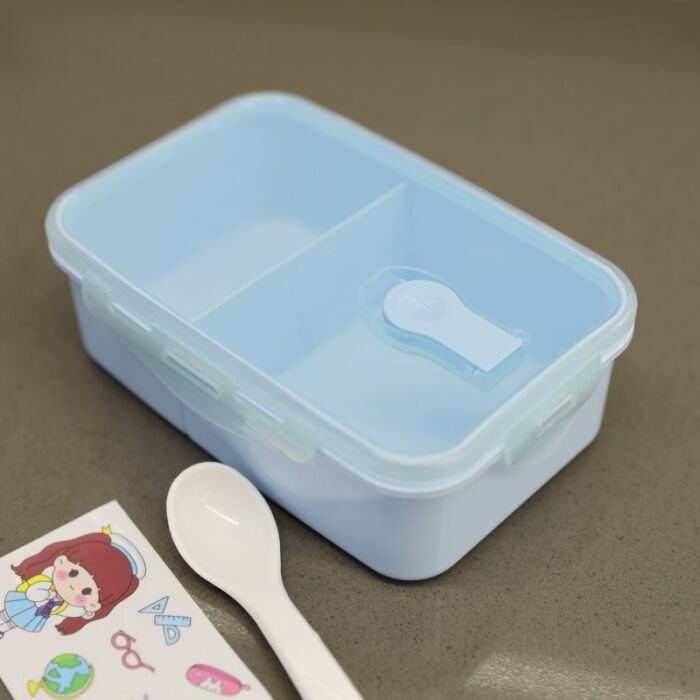 ⁦لانش بوكس بلاستيك مع ملعقة حجم 16.5×11 سم لون أزرق⁩ - الصورة ⁦6⁩
