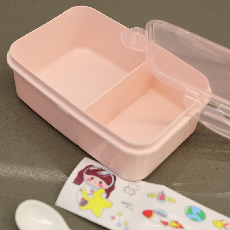 ⁦لانش بوكس بلاستيك مع ملعقة حجم 16.5×11 سم لون زهري⁩ - الصورة ⁦1⁩