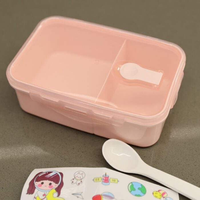 ⁦لانش بوكس بلاستيك مع ملعقة حجم 16.5×11 سم لون زهري⁩ - الصورة ⁦7⁩