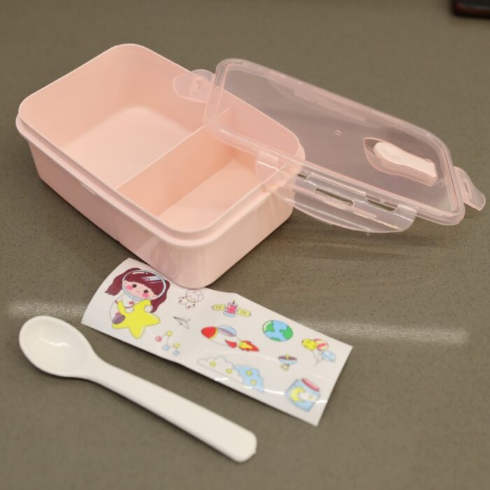 ⁦لانش بوكس بلاستيك مع ملعقة حجم 16.5×11 سم لون زهري⁩ - الصورة ⁦11⁩