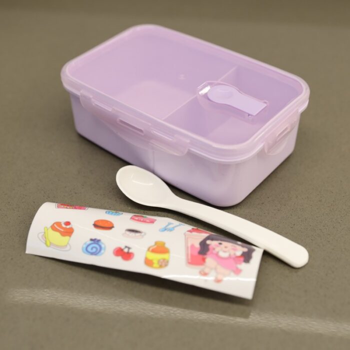 ⁦لانش بوكس بلاستيك مع ملعقة حجم 16.5×11 سم لون بنفسجي⁩ - الصورة ⁦3⁩