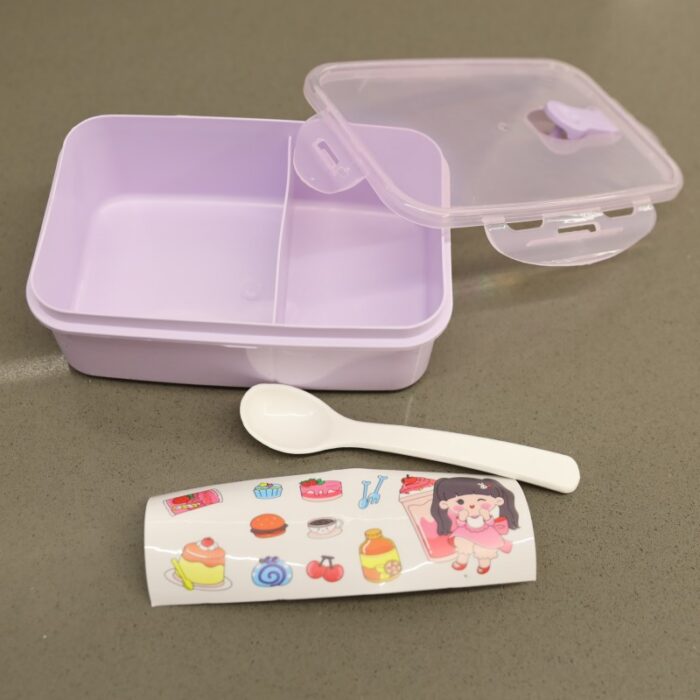 ⁦لانش بوكس بلاستيك مع ملعقة حجم 16.5×11 سم لون بنفسجي⁩ - الصورة ⁦8⁩