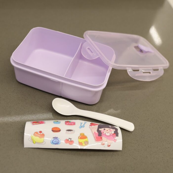 ⁦لانش بوكس بلاستيك مع ملعقة حجم 16.5×11 سم لون بنفسجي⁩ - الصورة ⁦10⁩