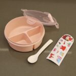 ⁦لانش بوكس بلاستيك مع ملعقة بتصميم دائري قطر 15 سم لون زهري⁩ - الصورة ⁦14⁩