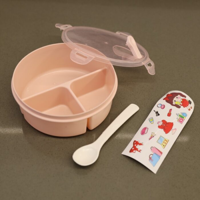 ⁦لانش بوكس بلاستيك مع ملعقة بتصميم دائري قطر 15 سم لون زهري⁩ - الصورة ⁦14⁩