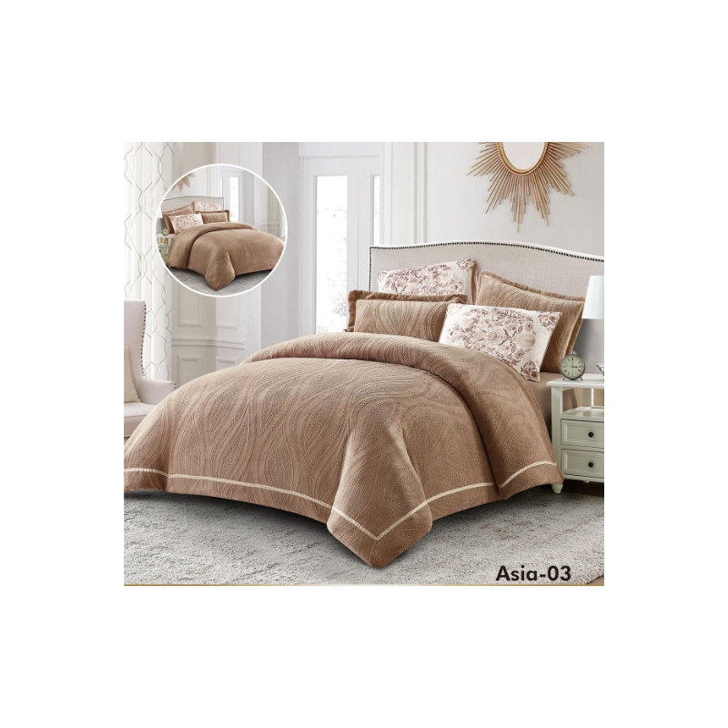 ⁦طقم لحاف شتوي ( قطع) بالحجم المفرد ونص موديل آسيا Asia-03 لون بيج⁩ - الصورة ⁦1⁩