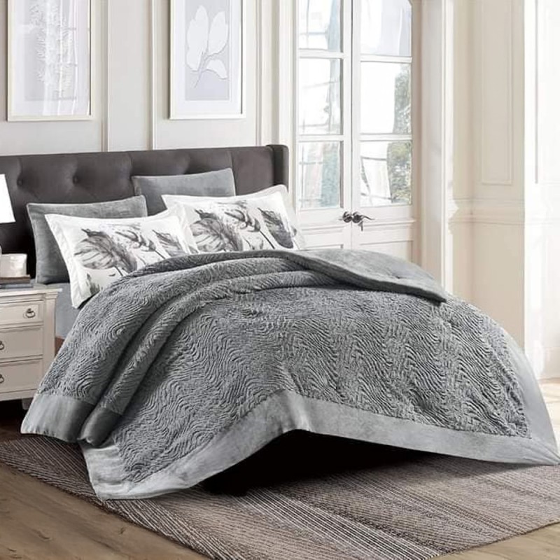 ⁦طقم لحاف شتوي (4 قطع) بالحجم المفرد ونص موديل أبيل ABIL-04 لون رمادي⁩ - الصورة ⁦1⁩