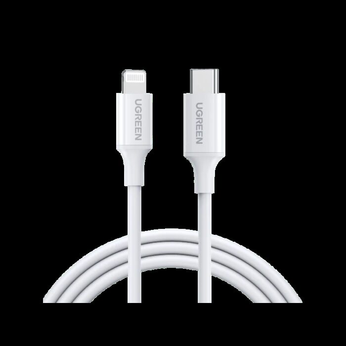 ⁦كابل شاحن من جي جرين طول 1 متر لون أبيض- UGREEN MFi USB-C to Lightning Charging Cable⁩ - الصورة ⁦2⁩