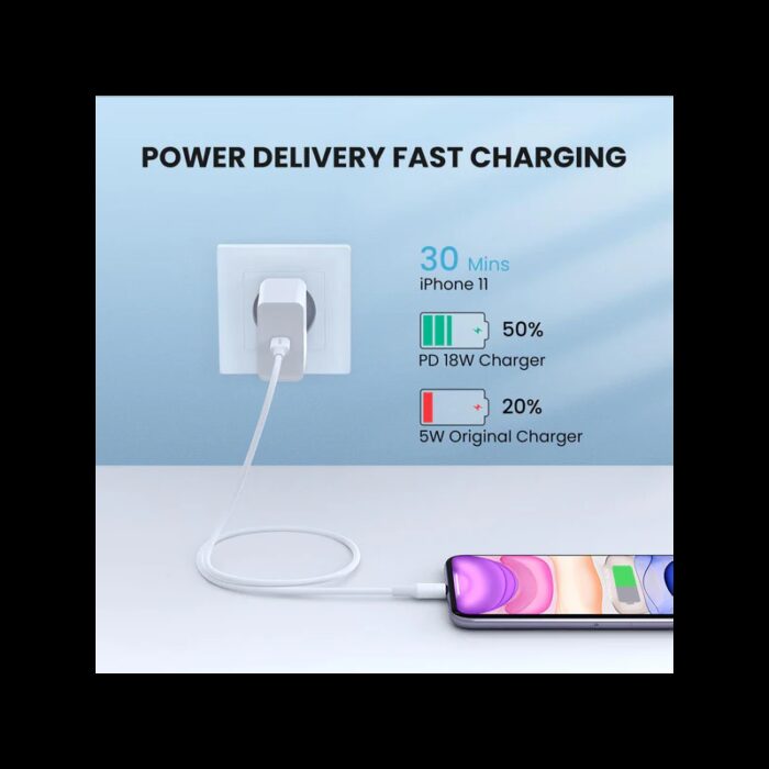 ⁦كابل شاحن من جي جرين طول 1 متر لون أبيض- UGREEN MFi USB-C to Lightning Charging Cable⁩ - الصورة ⁦3⁩
