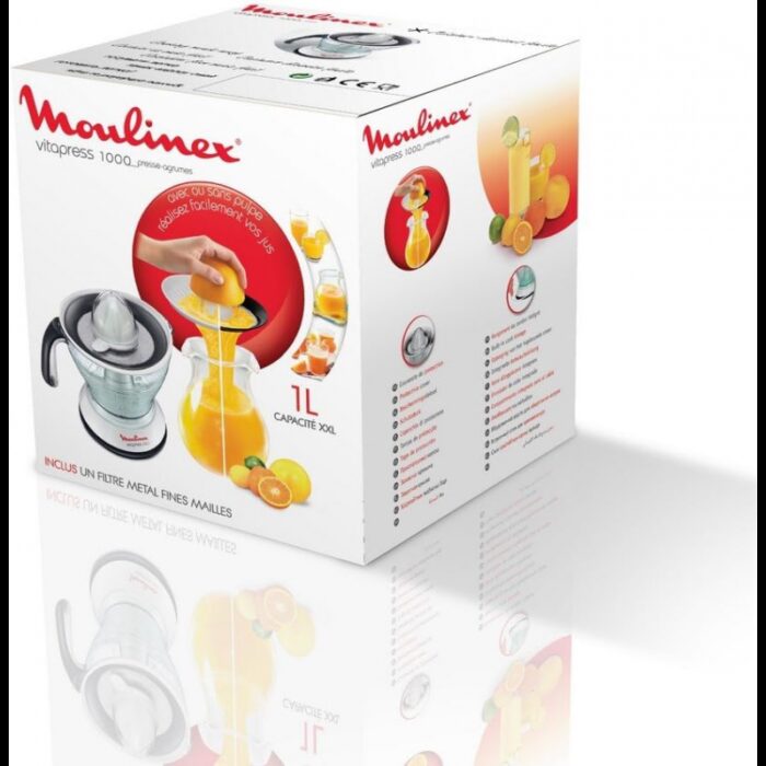 ⁦Moulinex Vita Press Juicer With Hand, 1 Liter, 25 Watt-عصارة كهربائية من مولينكس 25 واط لون ابيض ورمادي⁩ - الصورة ⁦2⁩