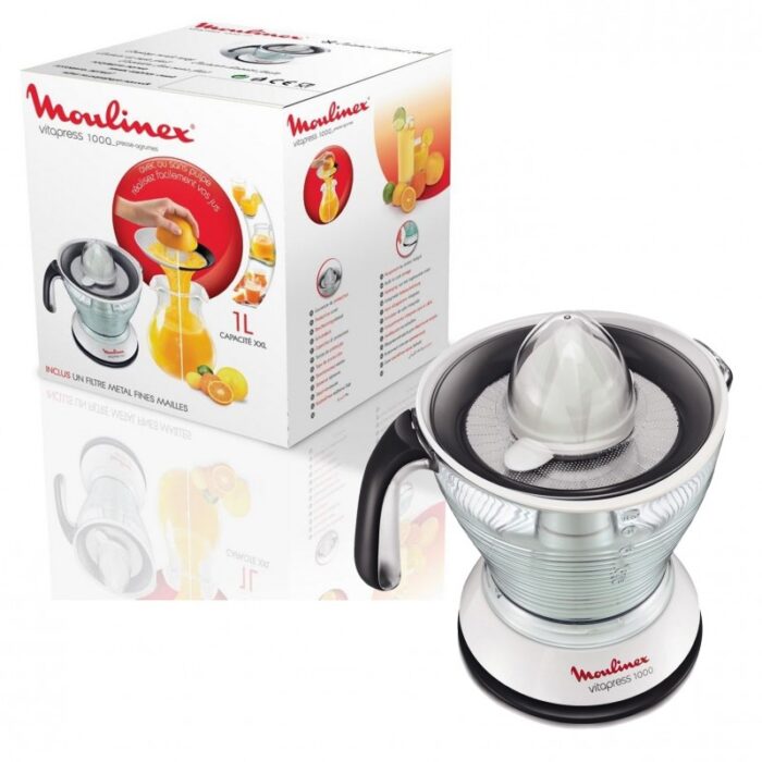 ⁦Moulinex Vita Press Juicer With Hand, 1 Liter, 25 Watt-عصارة كهربائية من مولينكس 25 واط لون ابيض ورمادي⁩ - الصورة ⁦3⁩