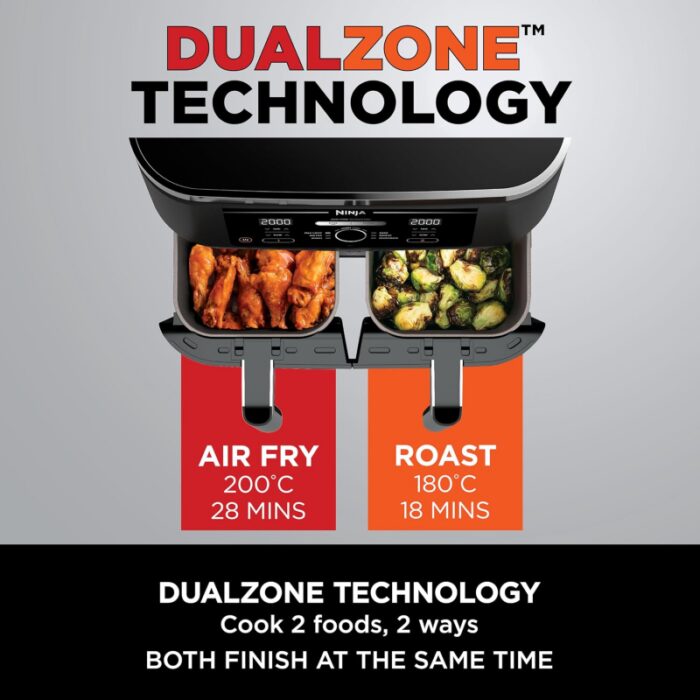 ⁦Ninja Foodi Dual Zone Air Fryer- AF300EU-مقلى هوائي من نينجا بجارورين سعة 7.6 لتر⁩ - الصورة ⁦5⁩