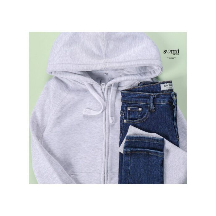 ⁦جاكيت مبطن مع طاقية للنساء لون سكني من Sami Boutique⁩ - الصورة ⁦1⁩