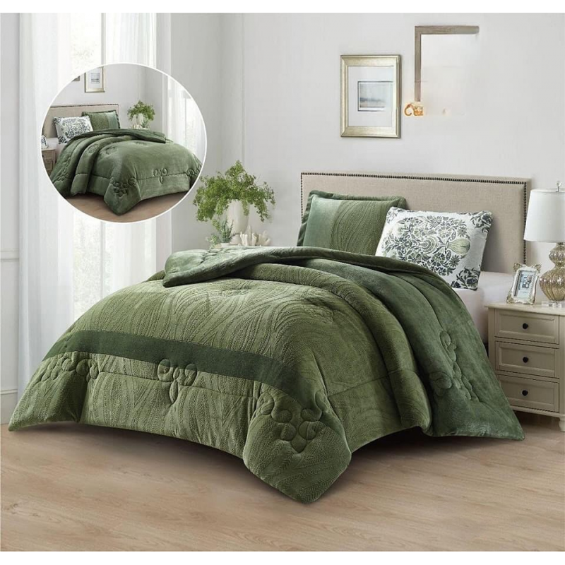 ⁦طقم لحاف شتوي (4 قطع) بالحجم المفرد ونص موديل شارم Sharm-01 لون أخضر⁩ - الصورة ⁦1⁩