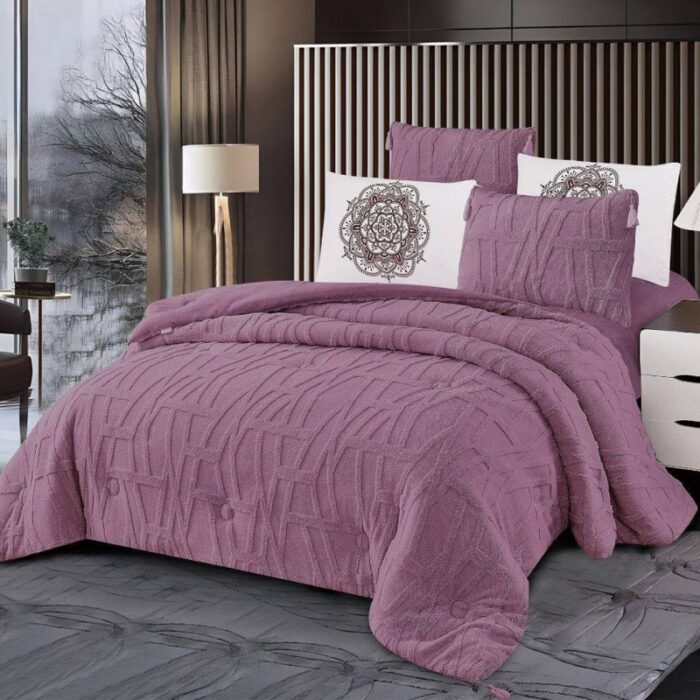 ⁦طقم لحاف شتوي (4 قطع) بالحجم المفرد ونص موديل روكي Rocky-02 لون خمري⁩ - الصورة ⁦2⁩