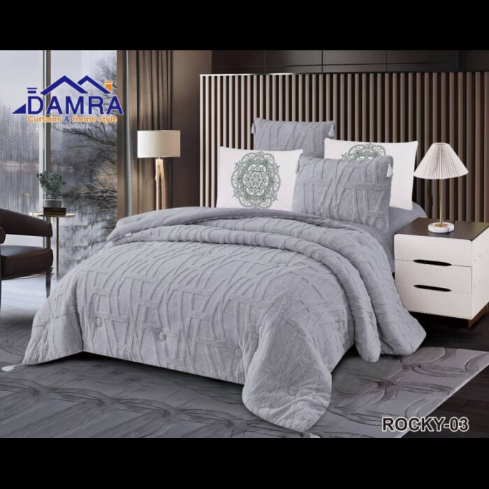 ⁦طقم لحاف شتوي (4 قطع) بالحجم المفرد ونص موديل روكي Rocky-03 لون رمادي⁩ - الصورة ⁦1⁩