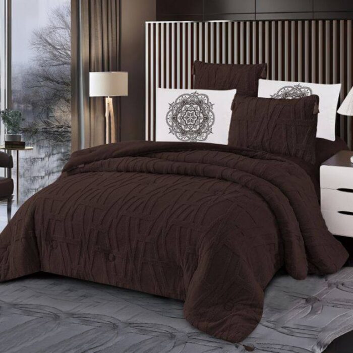 ⁦طقم لحاف شتوي (6 قطع) بالحجم المجوز موديل روكي Rocky-04 لون بني⁩ - الصورة ⁦2⁩