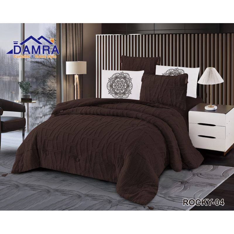 ⁦طقم لحاف شتوي (4 قطع) بالحجم المفرد ونص موديل روكي Rocky-04 لون بني⁩ - الصورة ⁦1⁩