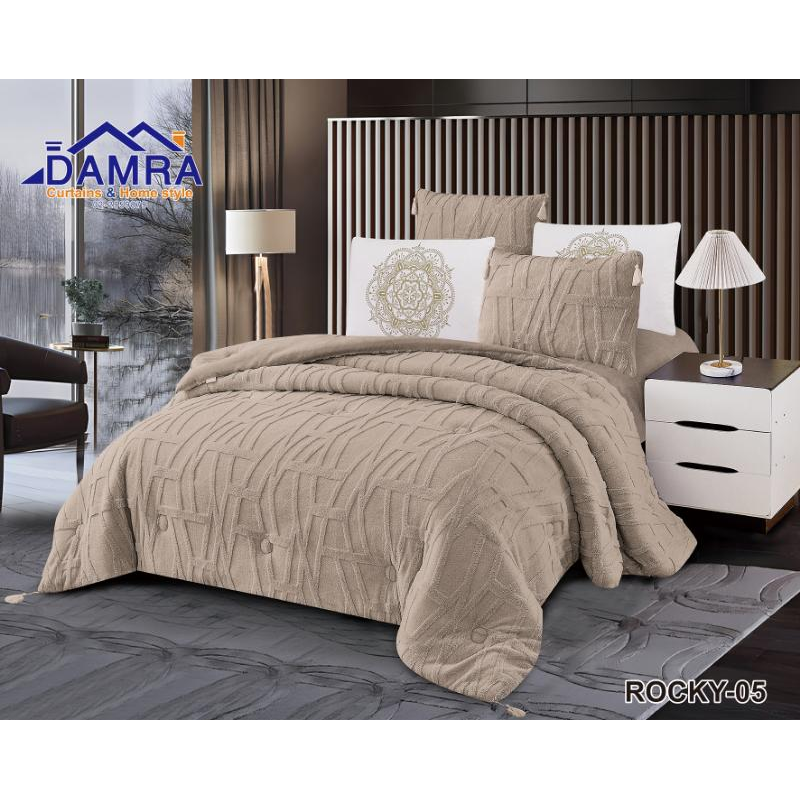 ⁦طقم لحاف شتوي (4 قطع) بالحجم المفرد ونص موديل روكي Rocky-05 لون بيج⁩ - الصورة ⁦1⁩