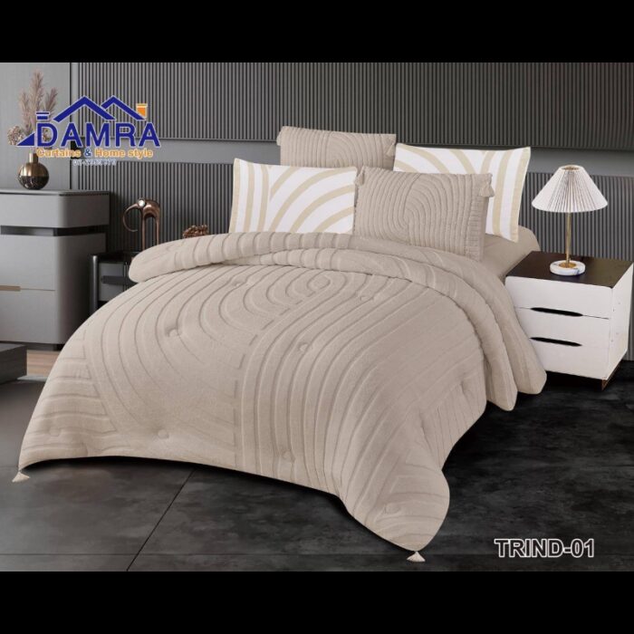 ⁦طقم لحاف شتوي (6 قطع) بالحجم المجوز موديل تريند Trind-01 لون بيج⁩ - الصورة ⁦2⁩