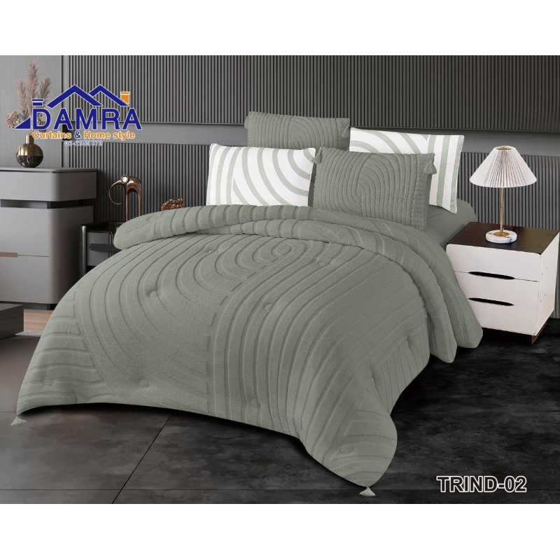 ⁦طقم لحاف شتوي (6 قطع) بالحجم المجوز موديل تريند Trind-02 لون أخضر فاتح⁩ - الصورة ⁦1⁩