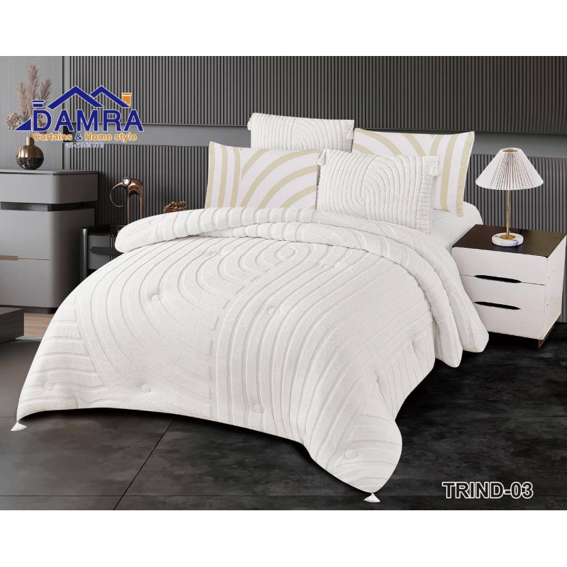 ⁦طقم لحاف شتوي (4 قطع) بالحجم المفرد ونص موديل تريند Trind-03 لون أبيض⁩ - الصورة ⁦1⁩