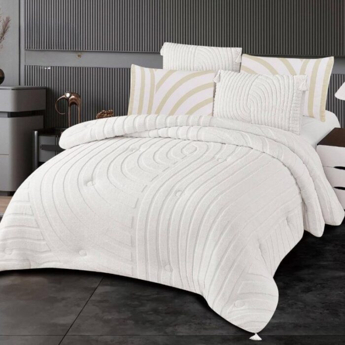 ⁦طقم لحاف شتوي (4 قطع) بالحجم المفرد ونص موديل تريند Trind-03 لون أبيض⁩ - الصورة ⁦2⁩