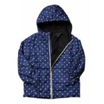 ⁦سترة شتوية بطاقية للأطفال لون كحلي برسومات قلب أبيض⁩ - الصورة ⁦6⁩