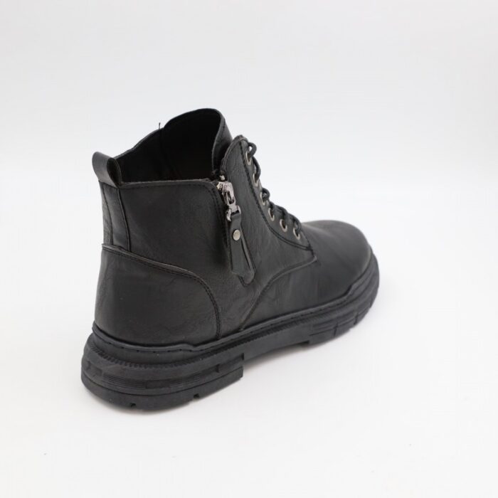 ⁦بسطار جلد ساق طويل بسحاب جانبي للرجال لون أسود⁩ - الصورة ⁦4⁩