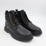 بسطار جلد ساق طويل للرجال لون أسود