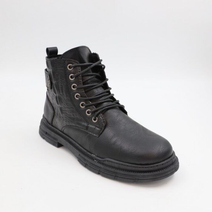 ⁦بسطار جلد ساق طويل للرجال لون أسود⁩ - الصورة ⁦2⁩