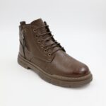 بسطار جلد ساق طويل للرجال لون بني