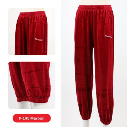 بنطلون مخمل بتصميم عريض مع أرجل مطاطية للنساء لون خمري