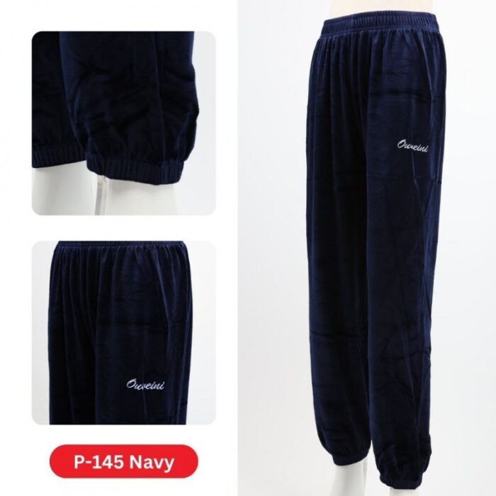 1033753560_67dc74254e4e6 بنطلون مخمل بتصميم عريض مع أرجل مطاطية للنساء لون كحلي - الصورة 1