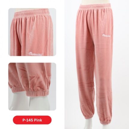 بنطلون مخمل بتصميم عريض مع أرجل مطاطية للنساء لون زهري