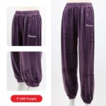 بنطلون مخمل بتصميم عريض مع أرجل مطاطية للنساء لون بنفسجي
