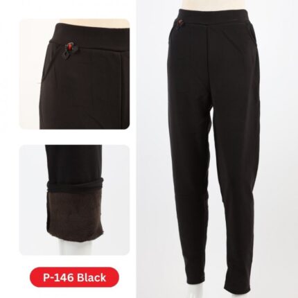 بنطلون فرو بتصميم أرجل عريضة للنساء لون أسود