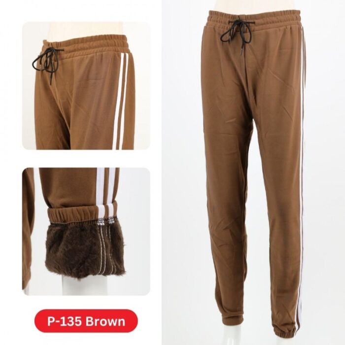 1033753584_67dc743e7ccef بنطلون رياضي مبطن فرو للنساء لون بني - الصورة 1