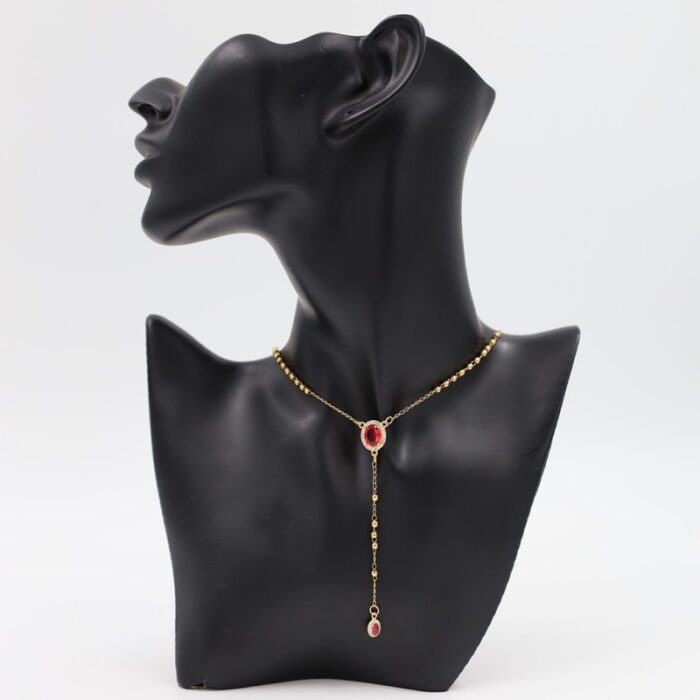 1033753651_67dc751794de9 سلسال ذهبي بتصميم زركون أحمر بيضاوي - الصورة 1