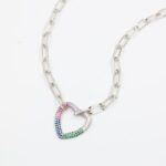 ⁦سلسال فضي بتصميم جنزير وقلب⁩ - الصورة ⁦3⁩