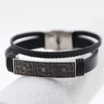 ⁦سوار جلد طبقتين لون أسود⁩ - الصورة ⁦2⁩