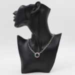 سلسال فضي بتصميم جنزير ودائرة مع زركون ملون