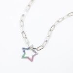 ⁦سلسال فضي بتصميم نجمة زركون ملون⁩ - الصورة ⁦3⁩