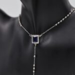 ⁦سلسال فضي بتصميم حجر زركون كحلي مستطيل⁩ - الصورة ⁦3⁩